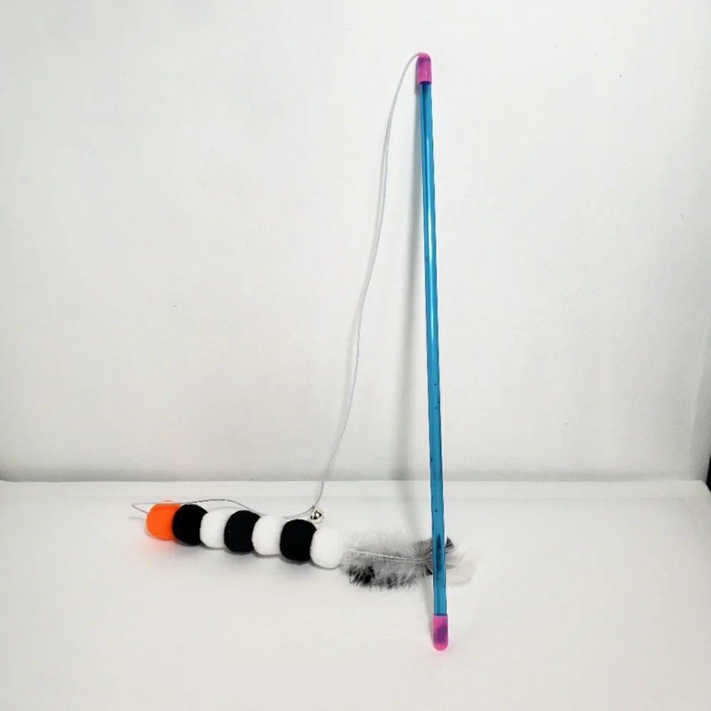 Cat Elastic Rope Pom Pom Feather Teaser Stick Cat Toy Wand